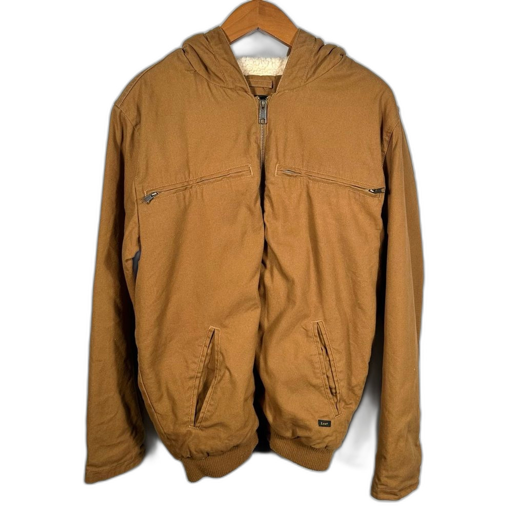Lee Tan Brown Sherpa Lined Workwear Zip-Up Hooded Jacket Size Medium Pockets